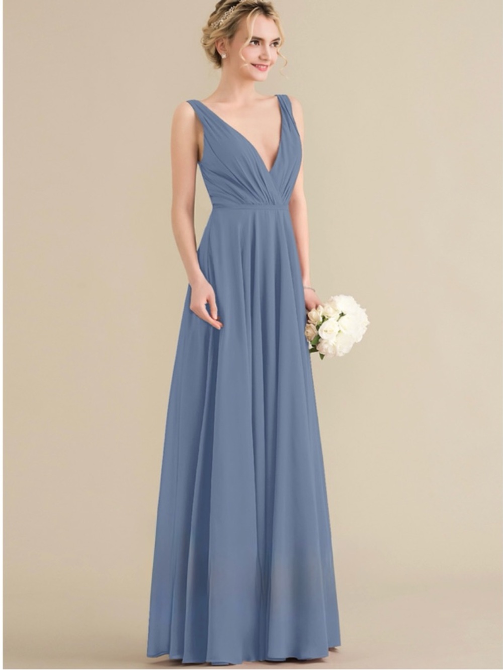 Celebrate by DB Studio Dusty Blue A-Line Chiffon Maxi Bridesmaid Dress sz 6